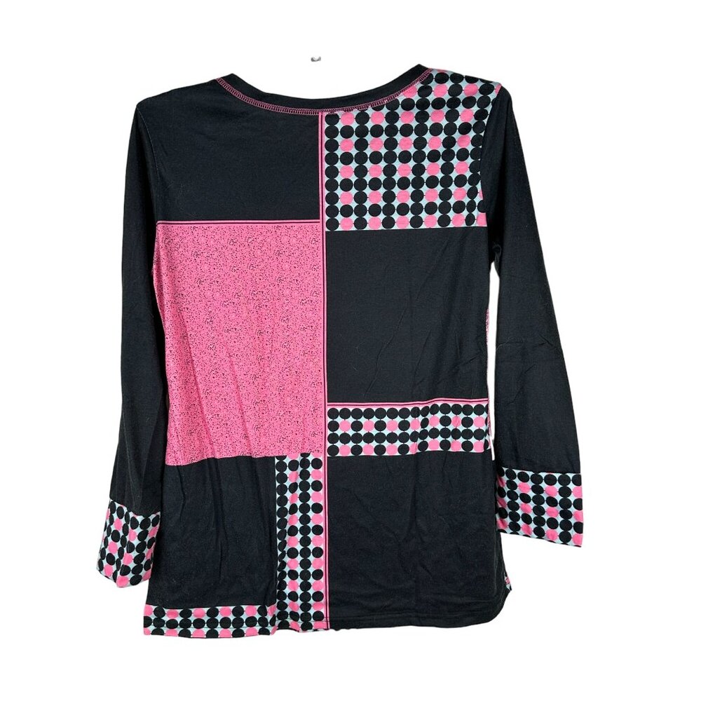 Patchwork Long Sleeve Top With Button Accents - L - image 2